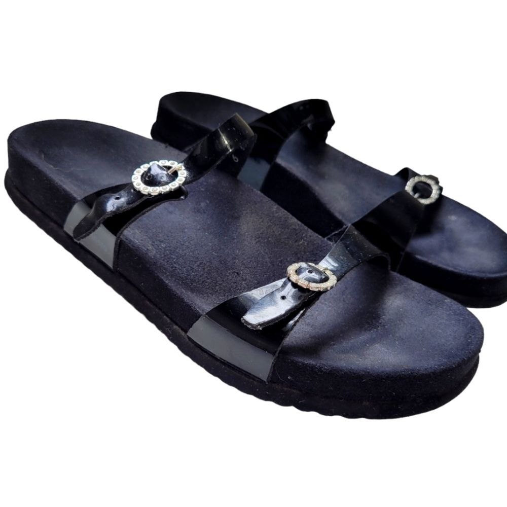 Mephisto Womens Sydel Black Patent Norie  Slides Crystal Rhinestone- Sz 39